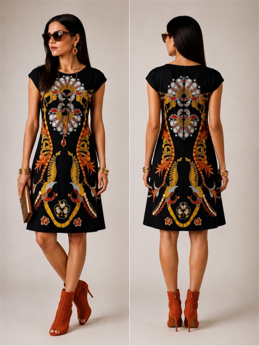 Eva Varro Sheath Dress | Black Phoenix Print | Women's Small Bohemian Maximalist